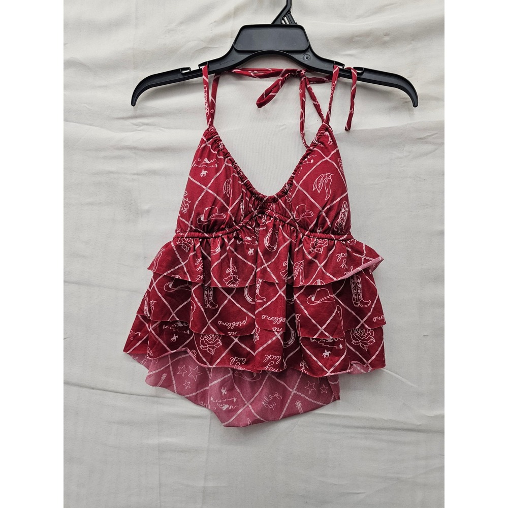 Wild Fable Womens Western Ruffle Halter Top Red Polyester Casual Size XS